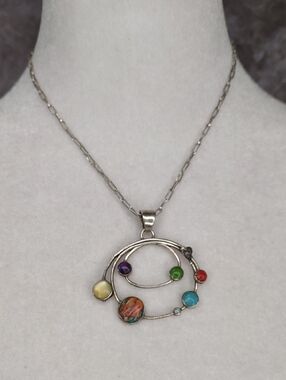 Artisan Crafted Sterling Silver/Multicolor Orbit Pendant Necklace